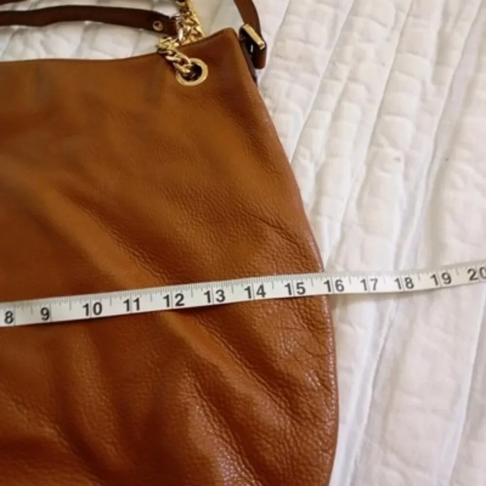 Michael Kors Brown Leather Shoulder Bag With Chain Straps & MK Logo Lining Women